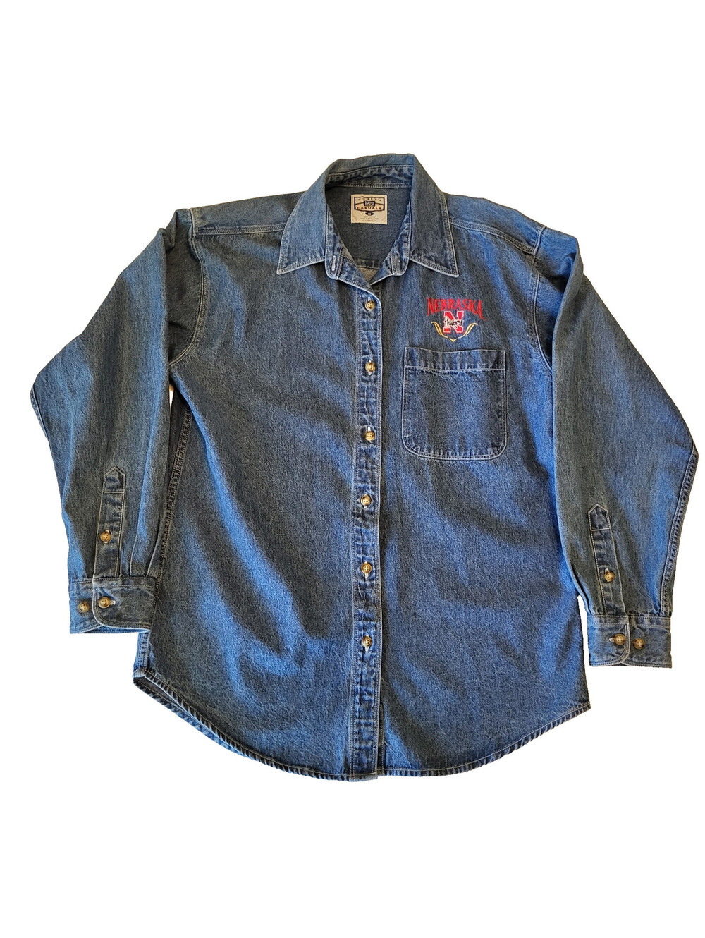 VTG Lee Sport Women's Sz S Nebraska Cornhuskers Denim Shirt College Football